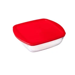 Gifi Plat de cuisson carré en verre avec couvercle en plastique 1 L