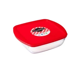 Gifi Plat de cuisson carré en verre avec couvercle en plastique 1 L