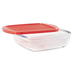 Gifi Plat en verre transparent Ôcuisine avec couvercle rouge x3