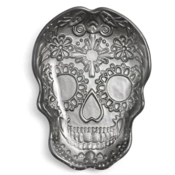 Gifi Plat Halloween tête de mort mexicaine en verre noir 15x11xH2cm