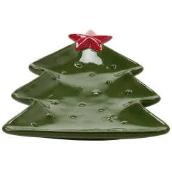 Gifi Plat service sapin en céramique vert