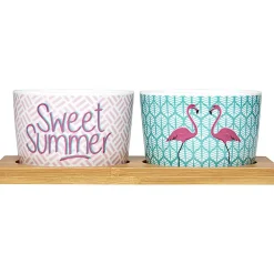 Gifi Plateau + 2 coupelles apéritif motif flamant rose