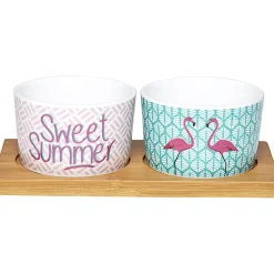 Gifi Plateau + 2 coupelles apéritif motif flamant rose