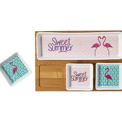 Gifi Plateau + 4 coupelles motif flamant rose