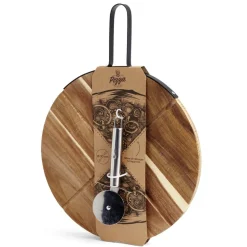 Gifi Plateau à pizza en bois avec roulette en acier