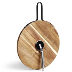 Gifi Plateau à pizza en bois avec roulette en acier
