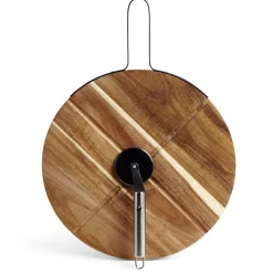 Gifi Plateau à pizza en bois avec roulette en acier