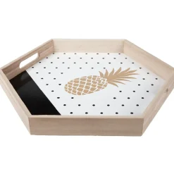 Gifi Plateau déco ananas or et pois noirs