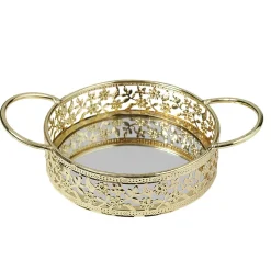 Gifi Plateau déco dorée fond en verre avec poignées