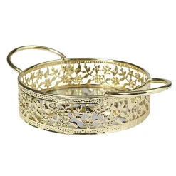 Gifi Plateau déco dorée fond en verre avec poignées