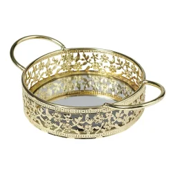 Gifi Plateau déco dorée fond en verre avec poignées