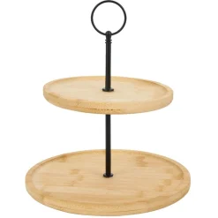 Gifi Plateau de présentation 2 niveaux en bambou et fer Ø16,5xH21,5cm