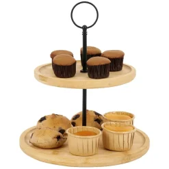 Gifi Plateau de présentation 2 niveaux en bambou et fer Ø16,5xH21,5cm