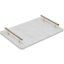 Gifi Plateau de service en marbre blanc avec anses doré