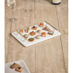 Gifi Plateau de service en marbre blanc avec anses doré