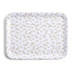 Gifi Plateau de service rectangulaire mélaminé blanc motif feuillage doré 21x28cm