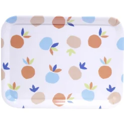 Gifi Plateau rectangulaire blanc motif fruit orange bleu plastique 29x22cm