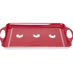 Gifi Plateau rectangulaire design poule mélaminé rouge et blanc