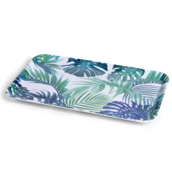 Gifi Plateau rectangulaire mélaminé feuillage exotique blanc et bleu 19x30cm