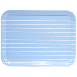 Gifi Plateau rectangulaire plastique rayure blanc et bleu 29x22cm
