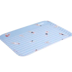Gifi Plateau rectangulaire rayé bleu blanc motif nageur - plastique 45x31cm
