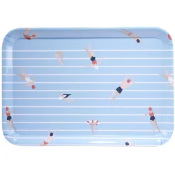 Gifi Plateau rectangulaire rayé bleu blanc motif nageur - plastique 45x31cm