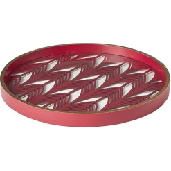 Gifi Plateau rond inspiration orientale en métal et bois rouge ou gris