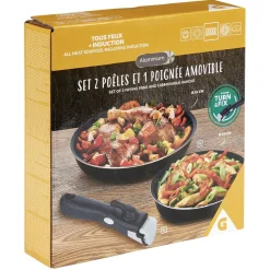 Gifi Poêle aluminium x2 avec poignée amovible x1 Ø20 et 24cm