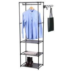 Gifi Rangement|Portant à vêtements avec 3 tablettes métal plastique noir