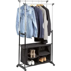 Gifi Rangement|Portant à vêtements double penderie et 4 compartiments