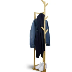 Gifi Rangement|Portant bambou avec penderie et étagères sur 2 niveaux 36x36xH168cm