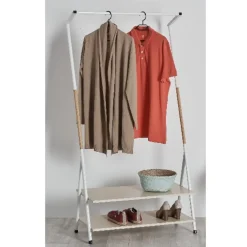 Gifi Rangement|Portant blanc avec 2 étagères en bois