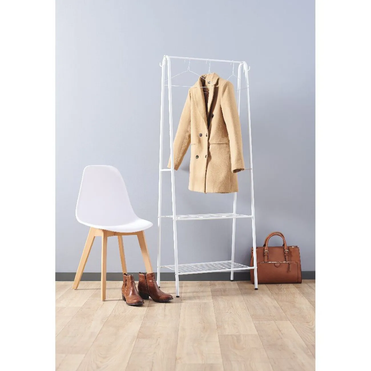 Gifi Rangement|Portant vêtement simple blanc avec 2 tablettes