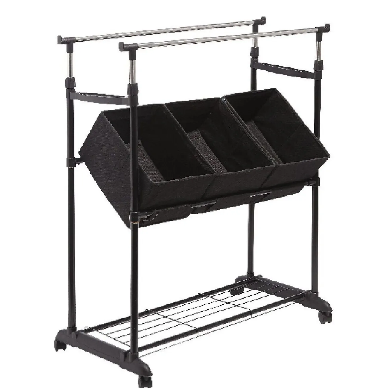 Gifi Rangement|Portant vêtements double avec 3 panières