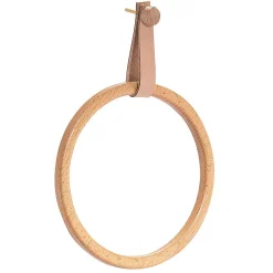 Gifi Equipement Douche^Porte serviette anneau en bois et cuir