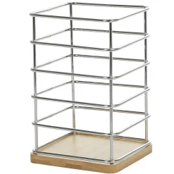 Gifi Porte ustensiles de cuisine en métal avec socle en bambou