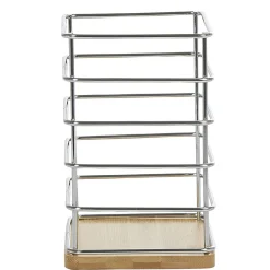 Gifi Porte ustensiles en métal avec socle en bambou
