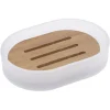 Gifi Aménagement Salle De Bain^Porte-savon blanc en verre et bois 14x10xH3cm