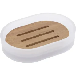 Gifi Aménagement Salle De Bain^Porte-savon blanc en verre et bois 14x10xH3cm