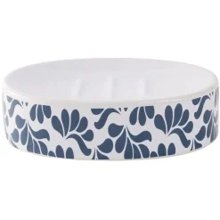Gifi Aménagement Salle De Bain^Porte-savon céramique motif végétal blanc et bleu 13x8,5xH3cm