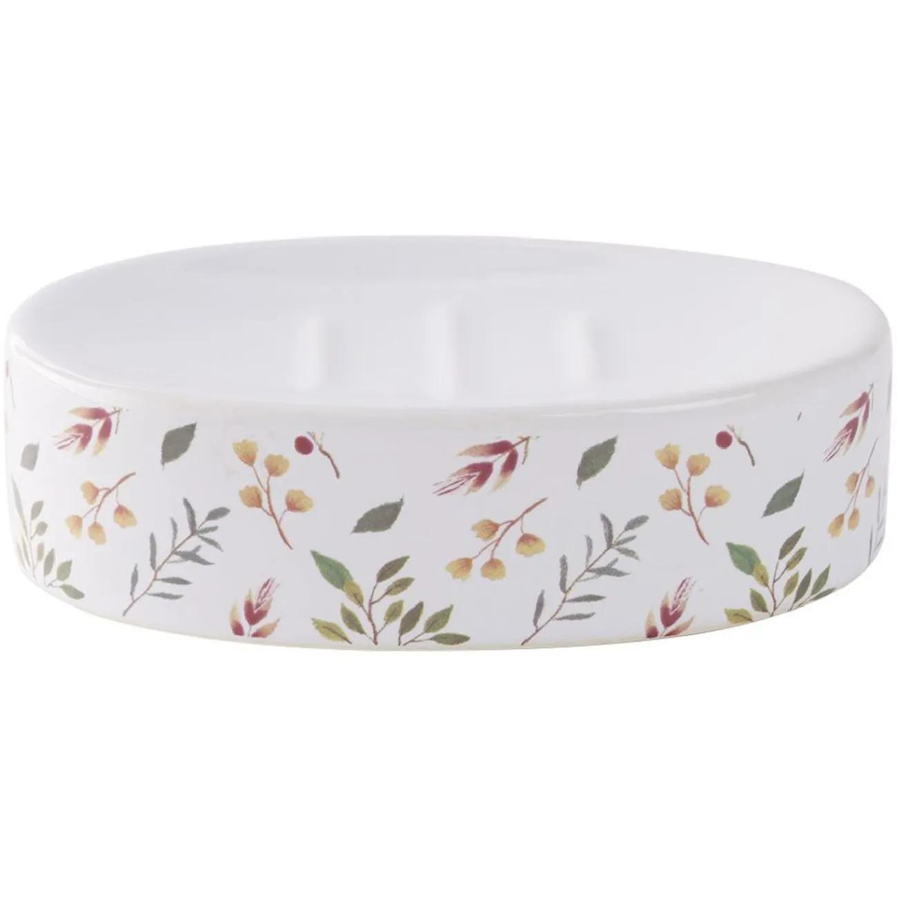 Gifi Aménagement Salle De Bain^Porte-savon céramique motif floral blanc et rose 13x8,5xH3cm