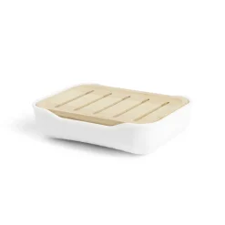 Gifi Aménagement Salle De Bain^Porte-savon salle de bain bambou et plastique blanc