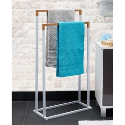 Gifi Aménagement Salle De Bain^Porte-serviettes 2 niveaux blanc et couleur bois