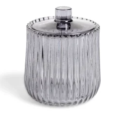 Gifi Aménagement Salle De Bain^Pot à coton Ø9x11cm verre strié gris