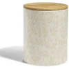 Gifi Pot de conservation 1,6L grès motif feuillage couvercle bambou Ø12xH14,5cm