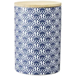 Gifi Pot en céramique à motif bleu avec couvercle en bois H14 cm