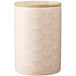 Gifi Pot en céramique à motif rose avec couvercle en bois H14 cm