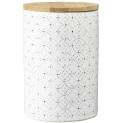 Gifi Pot en céramique blanc à motif gris avec couvercle en bois H14 cm