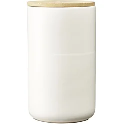 Gifi Pot en céramique blanc avec couvercle en bois H16,5 cm