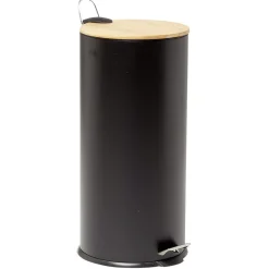Gifi Nettoyage Et Entretien|Poubelle à pédale 30L métal noir avec couvercle en bambou